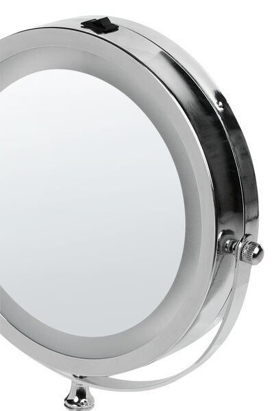 Kozmetické zrkadlo strieborná železo sklo ø 20 cm okrúhly tvar s LED svetlom zväčšovacie moderný glamour štýl doplnky