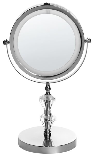 Kozmetické zrkadlo strieborná železo sklo ø 20 cm okrúhly tvar s LED svetlom zväčšovacie moderný glamour štýl doplnky