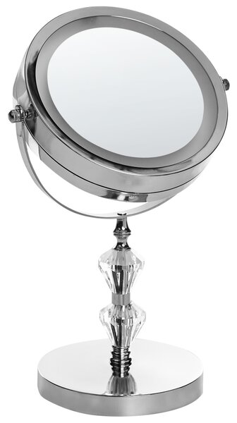 Kozmetické zrkadlo strieborná železo sklo ø 20 cm okrúhly tvar s LED svetlom zväčšovacie moderný glamour štýl doplnky