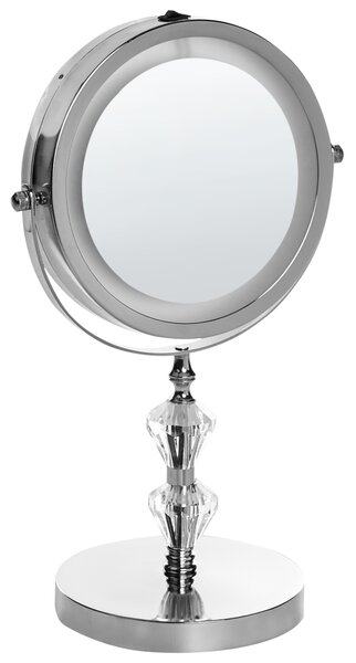 Kozmetické zrkadlo strieborná železo sklo ø 20 cm okrúhly tvar s LED svetlom zväčšovacie moderný glamour štýl doplnky