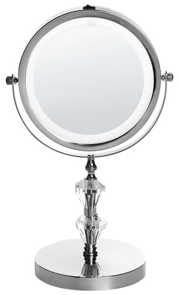 Kozmetické zrkadlo strieborná železo sklo ø 20 cm okrúhly tvar s LED svetlom zväčšovacie moderný glamour štýl doplnky