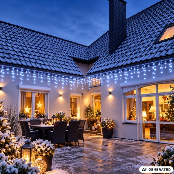Vianočné LED svetelný dážď 300LED - studená biela, 10m