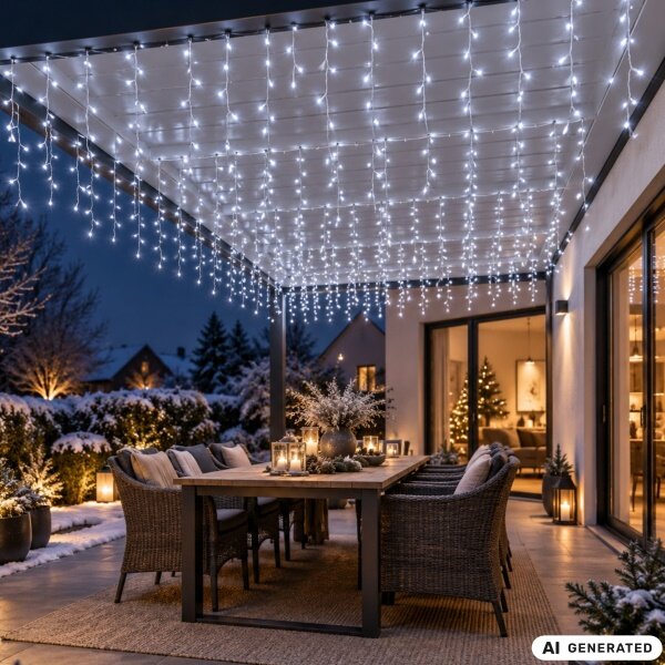 Vianočné LED svetelný dážď 300LED - studená biela, 10m