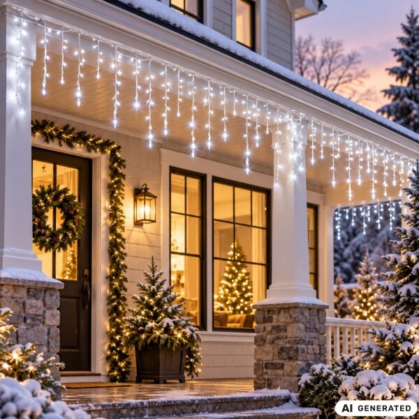 Vianočné LED svetelný dážď 300LED - studená biela, 10m