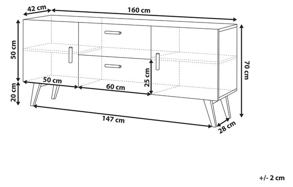 Príborník biela MDF doska dubové drevo 70 x 160 x 42 cm Retro minimalistický S nohami z bukového dreva Veľa úložného priestoru Elegantné obývacia izba