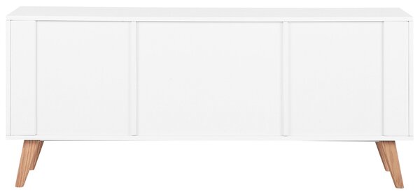 Príborník biela MDF doska dubové drevo 70 x 160 x 42 cm Retro minimalistický S nohami z bukového dreva Veľa úložného priestoru Elegantné obývacia izba