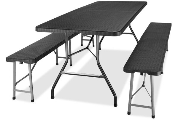 Turistický stolík s lavicami RATTAN čierny