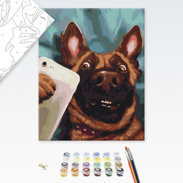 Maľovanie podľa čísiel pes s mobilom