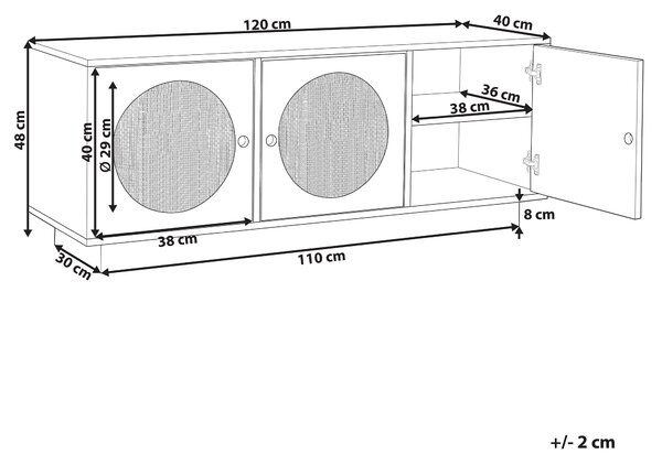 3-dverová komoda biela spracované drevo s ratanovým predným otvorom úchytky skrinka obývacia izba spálňa boho štýl