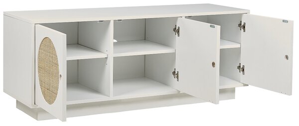 3-dverová komoda biela spracované drevo s ratanovým predným otvorom úchytky skrinka obývacia izba spálňa boho štýl
