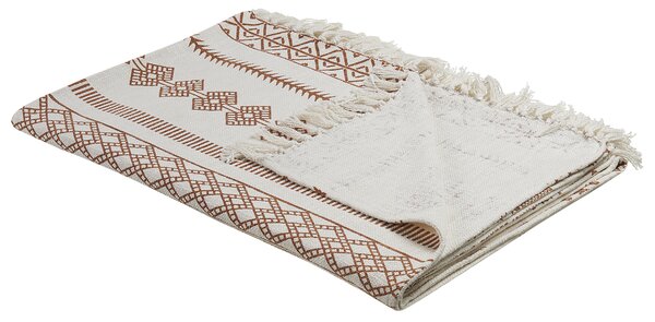 Prikrývka béžová a hnedá bavlnená 130 x 180 cm africký vzor kilim prírodný dizajn boho