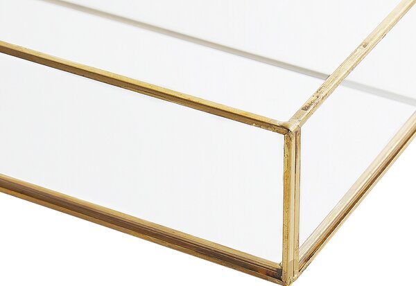 Ozdobný podnos zlatý kovový rám sklo so zrkadlovým efektom 30 x 20 cm obdĺžnikový elegantný