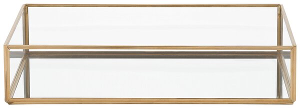 Ozdobný podnos zlatý kovový rám sklo so zrkadlovým efektom 30 x 20 cm obdĺžnikový elegantný
