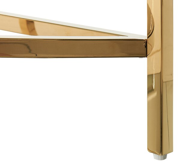 Konzolový stolík biely a zlatý sklenená stolová doska mramorový vzhľad kovový rám 111 x 36 cm glamour moderný elegantný dizajn
