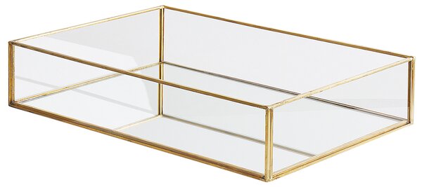 Ozdobný podnos zlatý kovový rám sklo so zrkadlovým efektom 30 x 20 cm obdĺžnikový elegantný