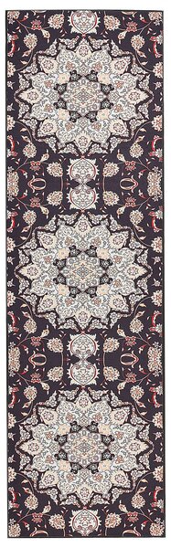 Koberec behúň čierna a béžová polyester 60 x 200 cm orientálny vzor protišmykový vintage moderný štýl predsieň