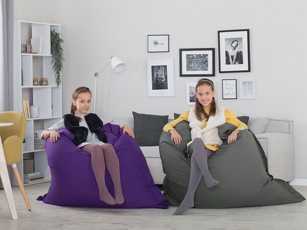 Sedací vak fialový nylonový 140 x 180 cm vodoodolný poťah so zipsom polystyrénová výplň