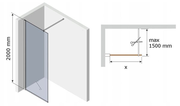 MAXMAX Variabilná sprchová zástena MAXMAX KIOTO 90x200 cm, 8 mm - číre sklo