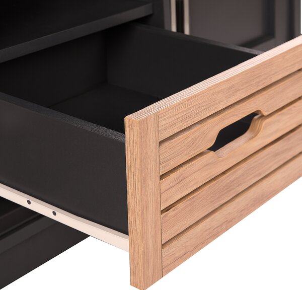 TV nábytok tmavosivá svetlá farba dreva drevovláknitá doska MDF doska kov 50 x 120 x 40 cm retro moderný štýl vzhľad dreva 2 dvere praktická obývačka