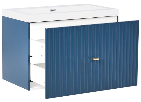 Závesná kúpeľňová skrinka s umývadlom tmavomodrá MDF 80 x 46 cm s 2 zásuvkami úložný priestor moderný štýl kúpeľňa