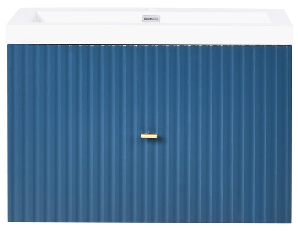 Závesná kúpeľňová skrinka s umývadlom tmavomodrá MDF 80 x 46 cm s 2 zásuvkami úložný priestor moderný štýl kúpeľňa
