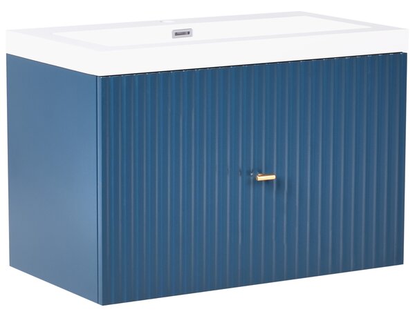 Závesná kúpeľňová skrinka s umývadlom tmavomodrá MDF 80 x 46 cm s 2 zásuvkami úložný priestor moderný štýl kúpeľňa