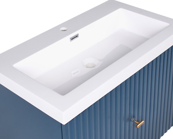 Závesná kúpeľňová skrinka s umývadlom tmavomodrá MDF 80 x 46 cm s 2 zásuvkami úložný priestor moderný štýl kúpeľňa