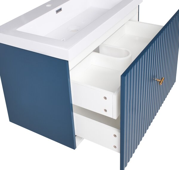 Závesná kúpeľňová skrinka s umývadlom tmavomodrá MDF 80 x 46 cm s 2 zásuvkami úložný priestor moderný štýl kúpeľňa