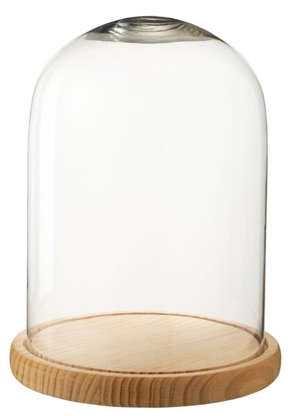 Prírodný drevený podnos so skleneným poklopom Bell Jar L - Ø 23*29 cm - J-Line by Jolipa