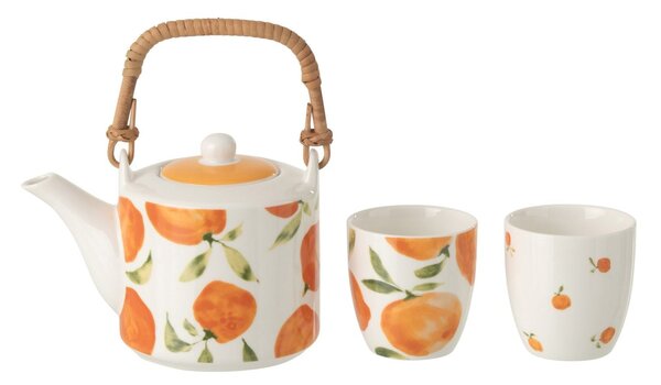 Čajová sada s kanvičkou a 2 hrnčekmi Casa Naranja - 16*11*12 cm / 600 ml - J-Line by Jolipa