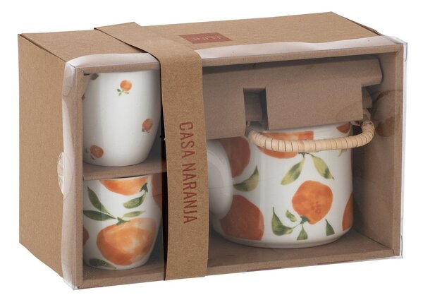 Čajová sada s kanvičkou a 2 hrnčekmi Casa Naranja - 16*11*12 cm / 600 ml - J-Line by Jolipa