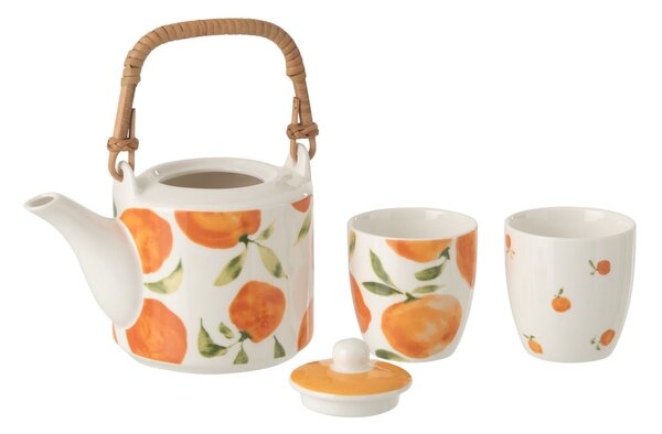 Čajová sada s kanvičkou a 2 hrnčekmi Casa Naranja - 16*11*12 cm / 600 ml - J-Line by Jolipa