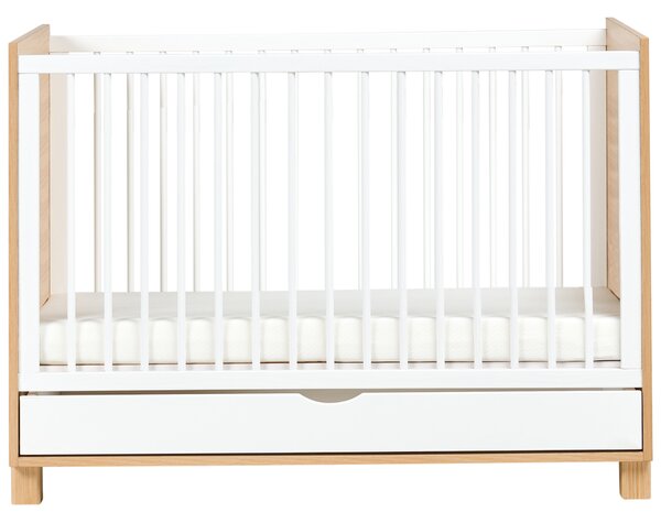 Detská postieľka biela svetlohnedá MDF 60 x 120 cm nastaviteľná výška s úložným priestorom štandardná veľkosť minimalistický štýl detská izba