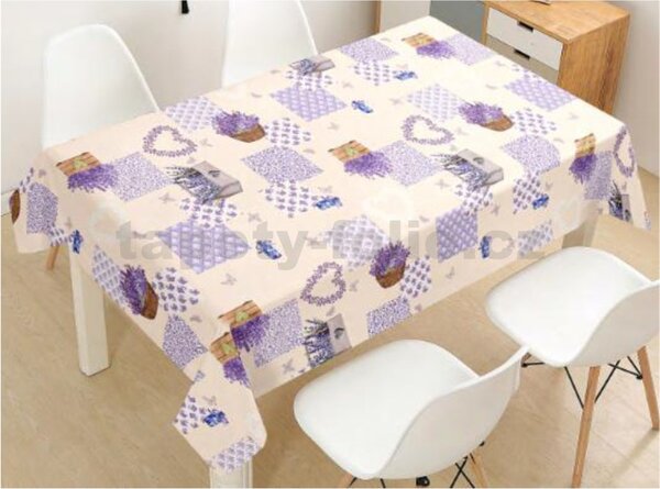 Obrus PVC 3581526, metráž, 20 m x 140 cm, levanduľové dekorácie na béžovom podklade, IMPOL TRADE