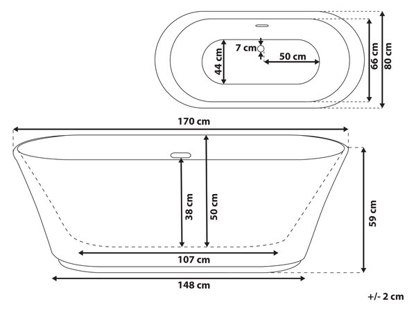 Voľne stojaca vaňa biela strieborná akrylát 170 x 80 cm oválny tvar pre 1 osobu moderný štýl kúpeľňa
