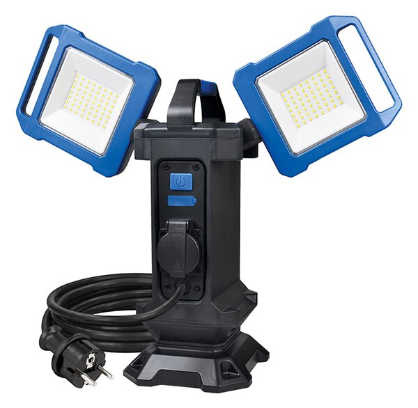 SOLIGHT Duálny prenosný LED reflektor so zásuvkou 2x30W 5400lm 4000K IP54