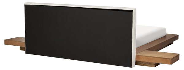 Posteľ v japonskom štýle prírodný jaseň 160 x 200 cm nízky drevený rám postele z MDF buklé čelo nočné stolíky