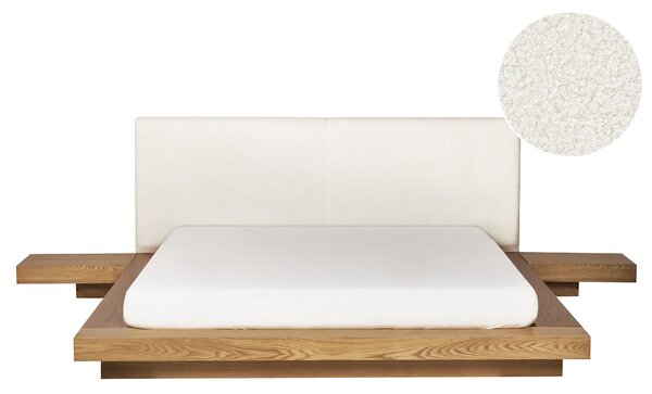 Posteľ v japonskom štýle prírodný jaseň 160 x 200 cm nízky drevený rám postele z MDF buklé čelo nočné stolíky