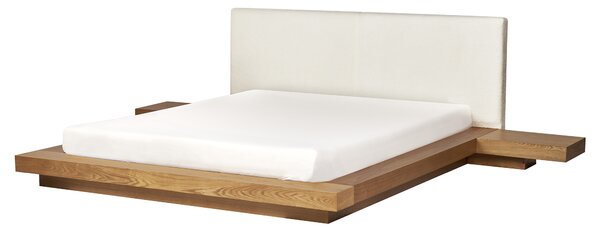 Posteľ v japonskom štýle prírodný jaseň 160 x 200 cm nízky drevený rám postele z MDF buklé čelo nočné stolíky