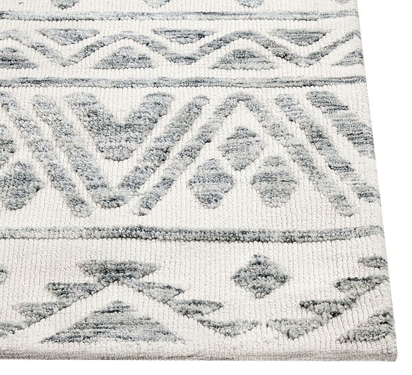 Koberec krémová biela a sivá polyester 300 x 400 cm geometrický vzor moderný minimalistický dizajn obývacia izba