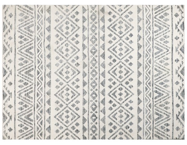 Koberec krémová biela a sivá polyester 300 x 400 cm geometrický vzor moderný minimalistický dizajn obývacia izba