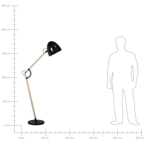 Stojacia lampa čierna farba kovová 175 cm nastaviteľné rameno industriálny dizajn
