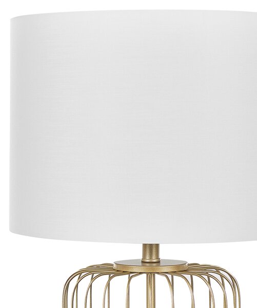 Stolná lampa biela zlatá oceľ bavlna 58 cm matný povrch klietkový kovový podstavec okrúhle tienidlo moderný štýl obývačka