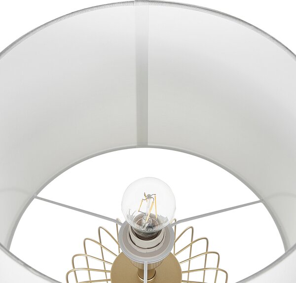 Stolná lampa biela zlatá oceľ bavlna 58 cm matný povrch klietkový kovový podstavec okrúhle tienidlo moderný štýl obývačka