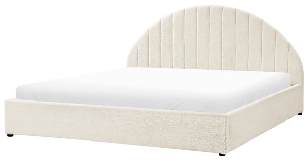 Posteľ krémová biela buklé čalúnenie 180 x 200 cm prešívané čelo s roštom úložný priestor moderný minimalistický štýl spálňa