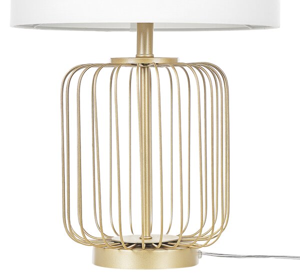 Stolná lampa biela zlatá oceľ bavlna 58 cm matný povrch klietkový kovový podstavec okrúhle tienidlo moderný štýl obývačka