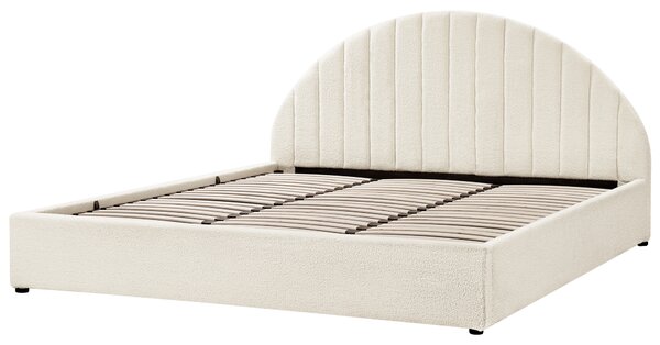 Posteľ krémová biela buklé čalúnenie 180 x 200 cm prešívané čelo s roštom úložný priestor moderný minimalistický štýl spálňa