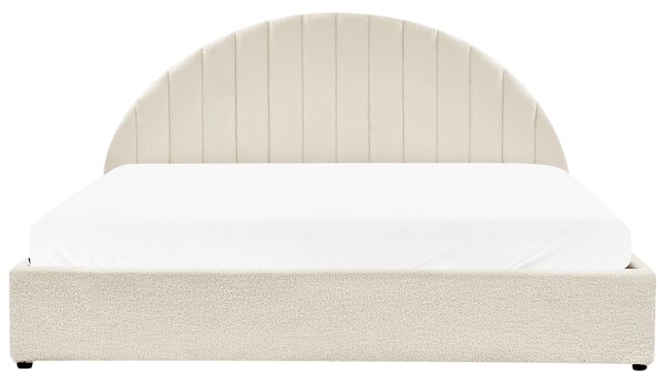 Posteľ krémová biela buklé čalúnenie 180 x 200 cm prešívané čelo s roštom úložný priestor moderný minimalistický štýl spálňa
