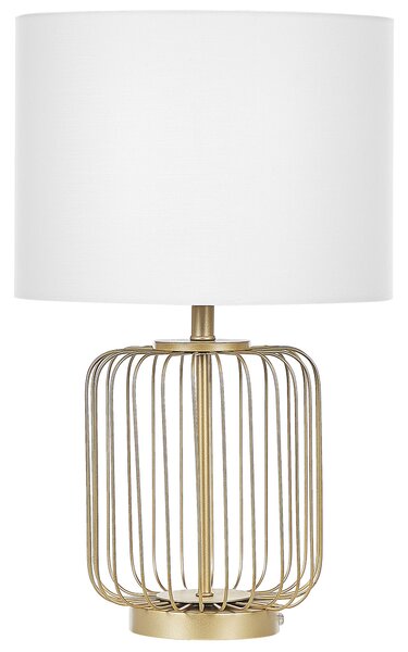 Stolná lampa biela zlatá oceľ bavlna 58 cm matný povrch klietkový kovový podstavec okrúhle tienidlo moderný štýl obývačka