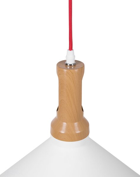 Závesné svetlo závesná lampa biela so zlatou a svetlé drevo hliníkové kužeľové tienidlo industriálny dizajn